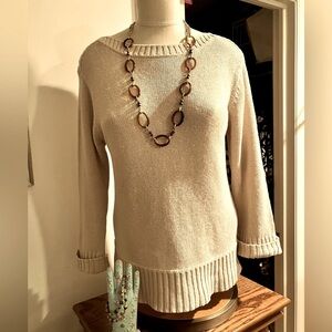 NWOT COLDWATER CREEK XS OATMEAL SWEATER W/TORTOISE SHELL NECKLACE & BRACELET SET